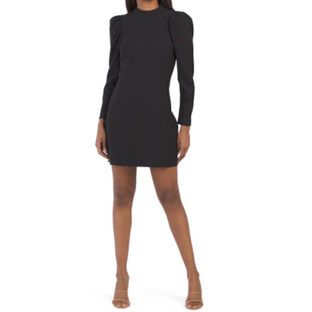 NWT Zara Long Puff  Sleeve Mock Neck Mini Dress in Black, Size XS